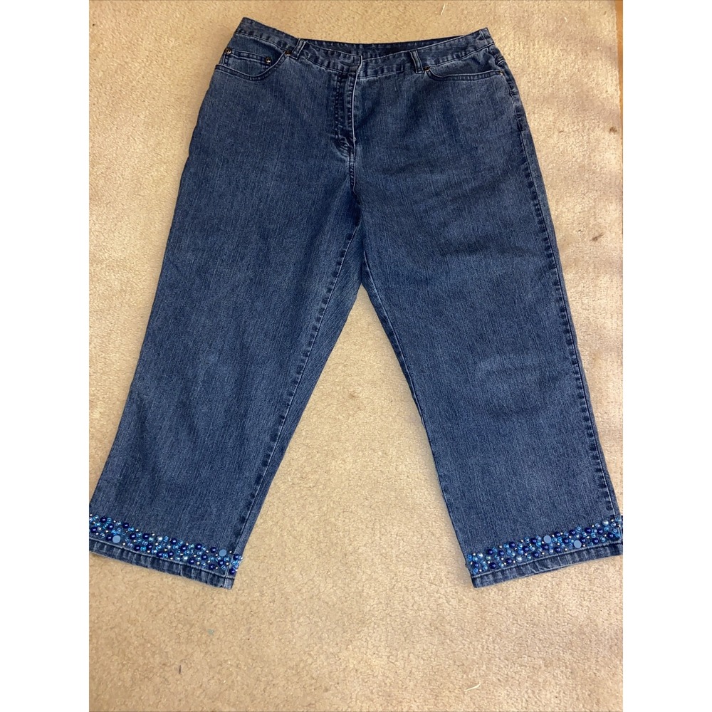 Ruby Red Jeans Size 12 Blue Jeans Embellished Capris 34 In Waist Few Loose Beads